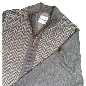 Tommy Bahama Men's Gray Full Zip Herringbone Sweater Jacket Large